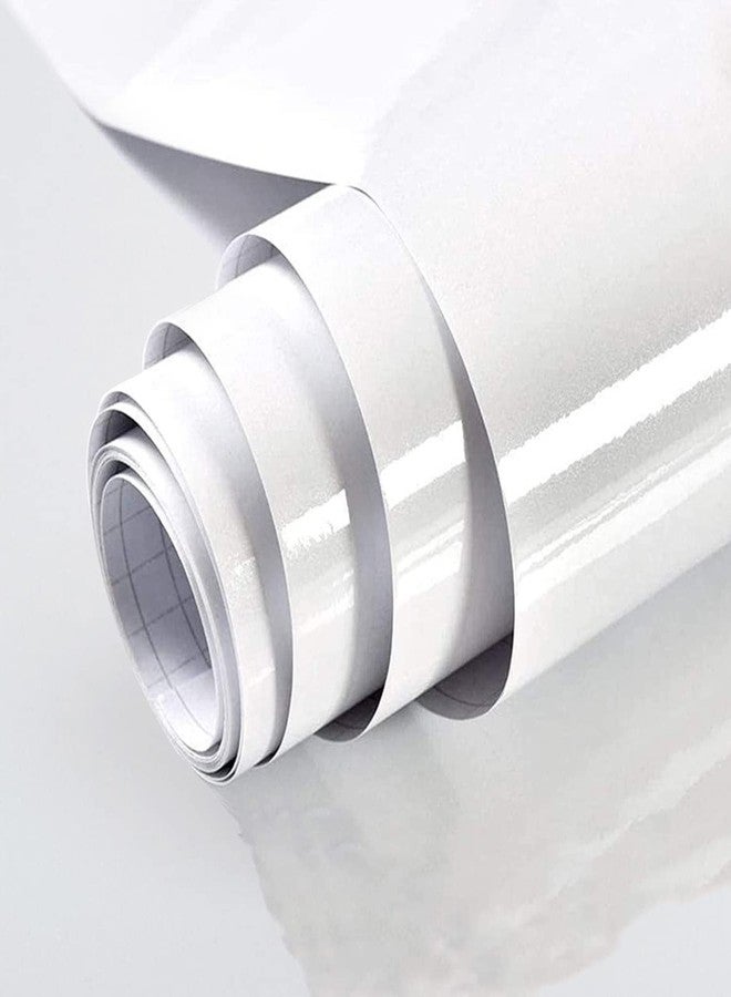 WISDOM White Wallpaper Stickers Contact Paper Decorative for Cabinets Countertops Kitchen Shelves Glossy Self Adhesive Film Peel and Stick Waterproof Removable Wallpaper (24 x 150 Inch) - Image 1